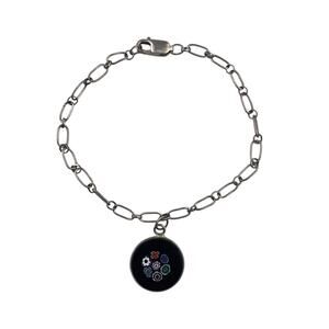 Dainty Chain Sterling Silver Bracelet 7" with Millefiori Glass Charm